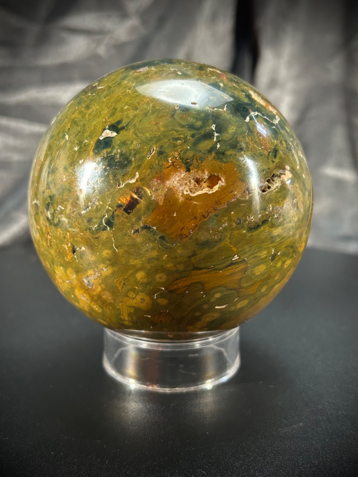 3.35″ Ocean Jasper Sphere With Acrylic Stand 1lb 13.9oz (847 grams)