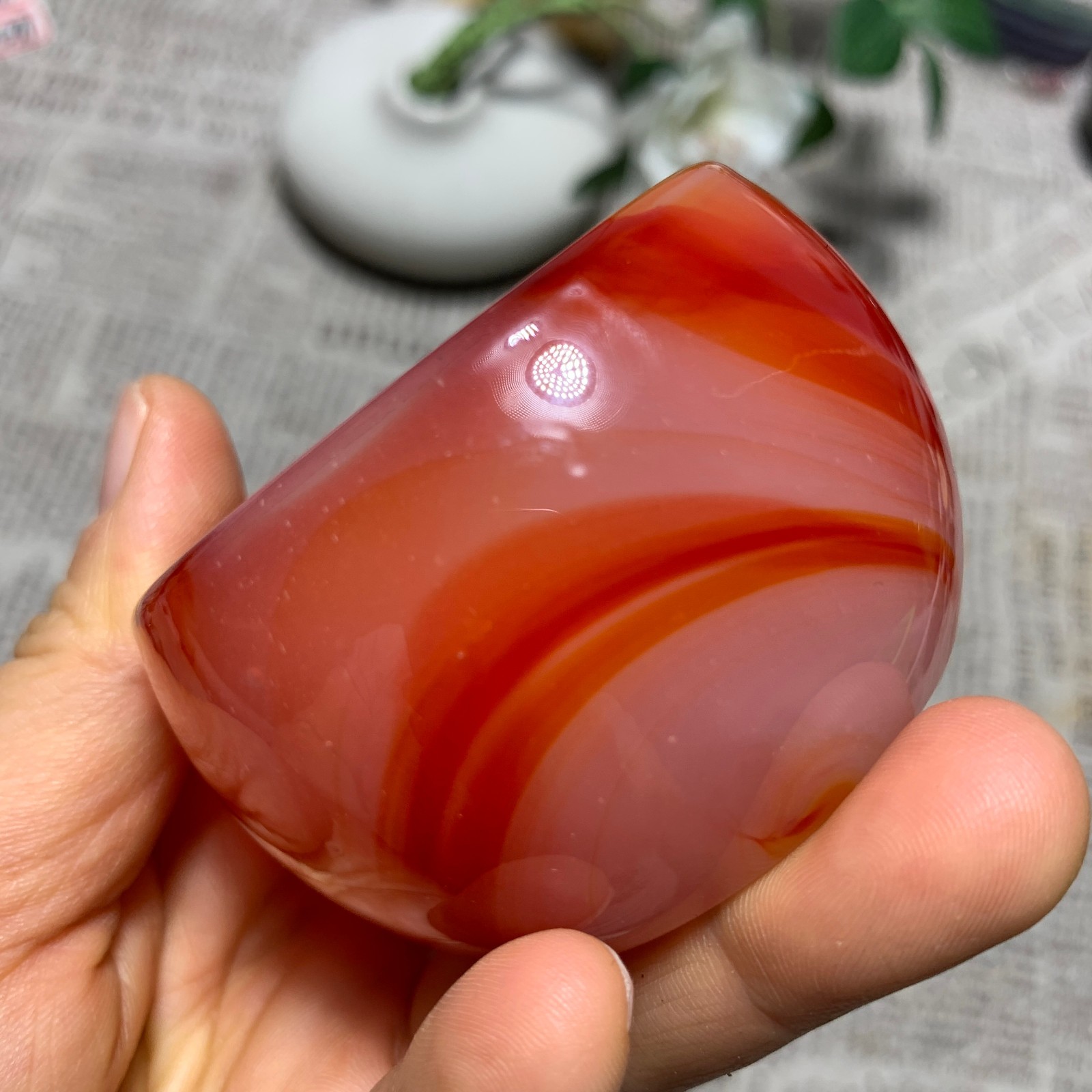 167g Red Agate Bowl Carving Carnelian Cup Glass Cup Reiki Manual Crystal Collect