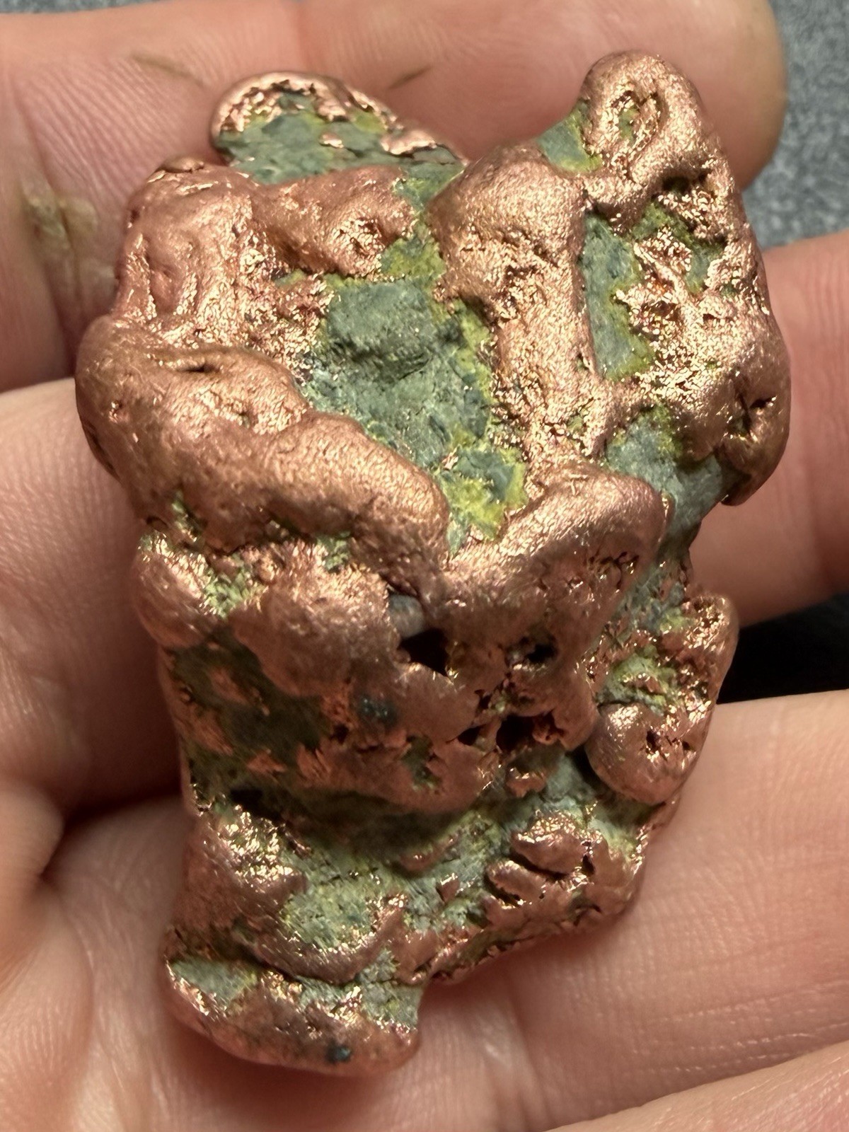 2.5oz Solid Native Copper Nugget w Green Epidote prospected from Keweenaw, Mich