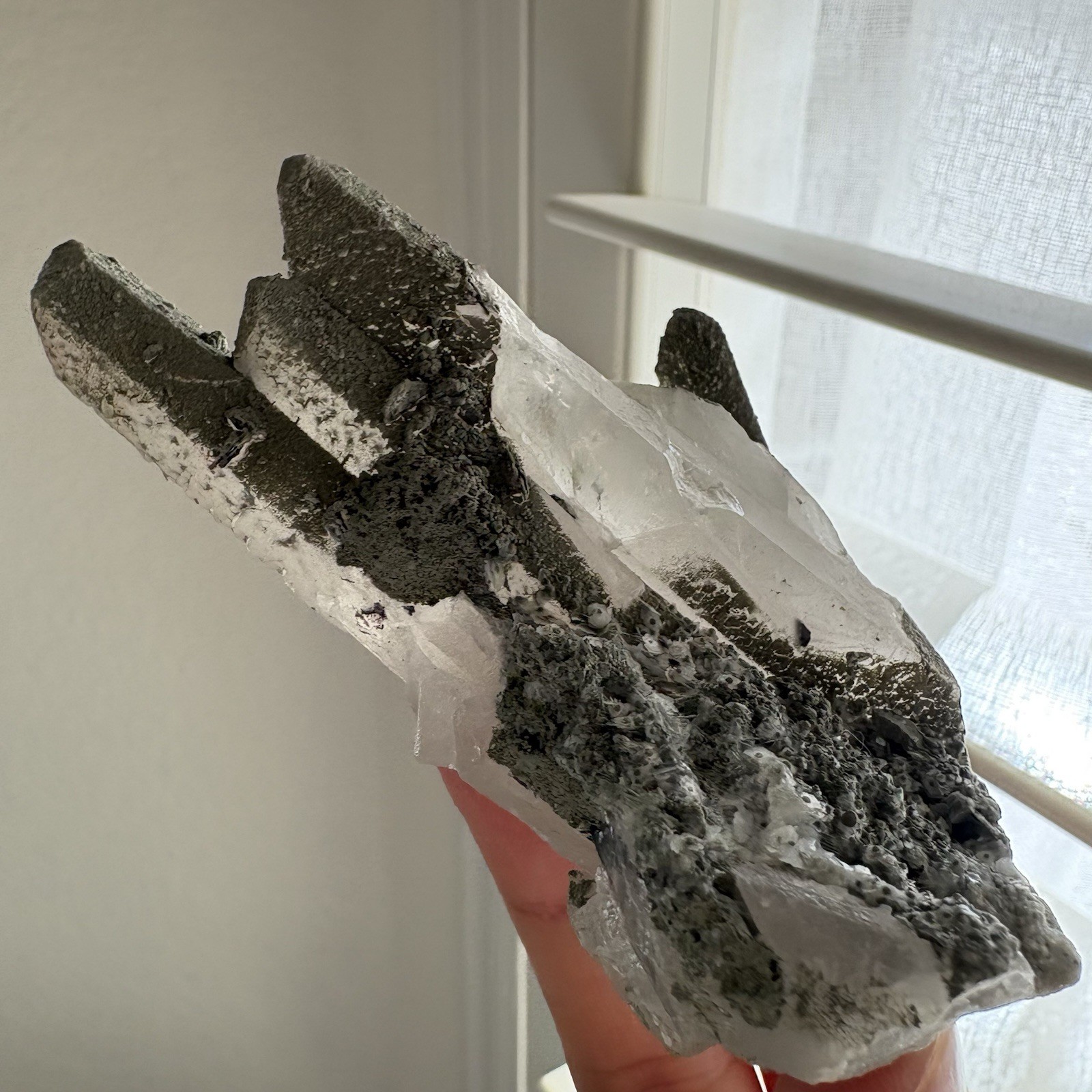 Natural Crystal High-Temp Quartz Cluster w/ Calcite Raw Mineral Fluorescent Heal
