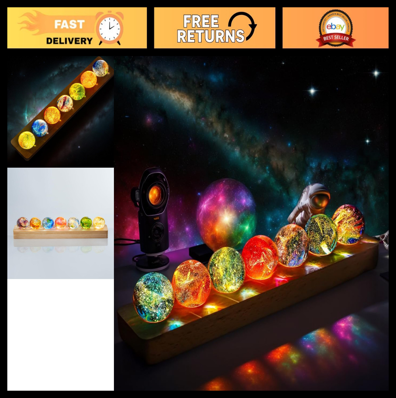 7pcs 40mm Healing Crystal Chakra Spheres with LED Stand for Meditation & Energy