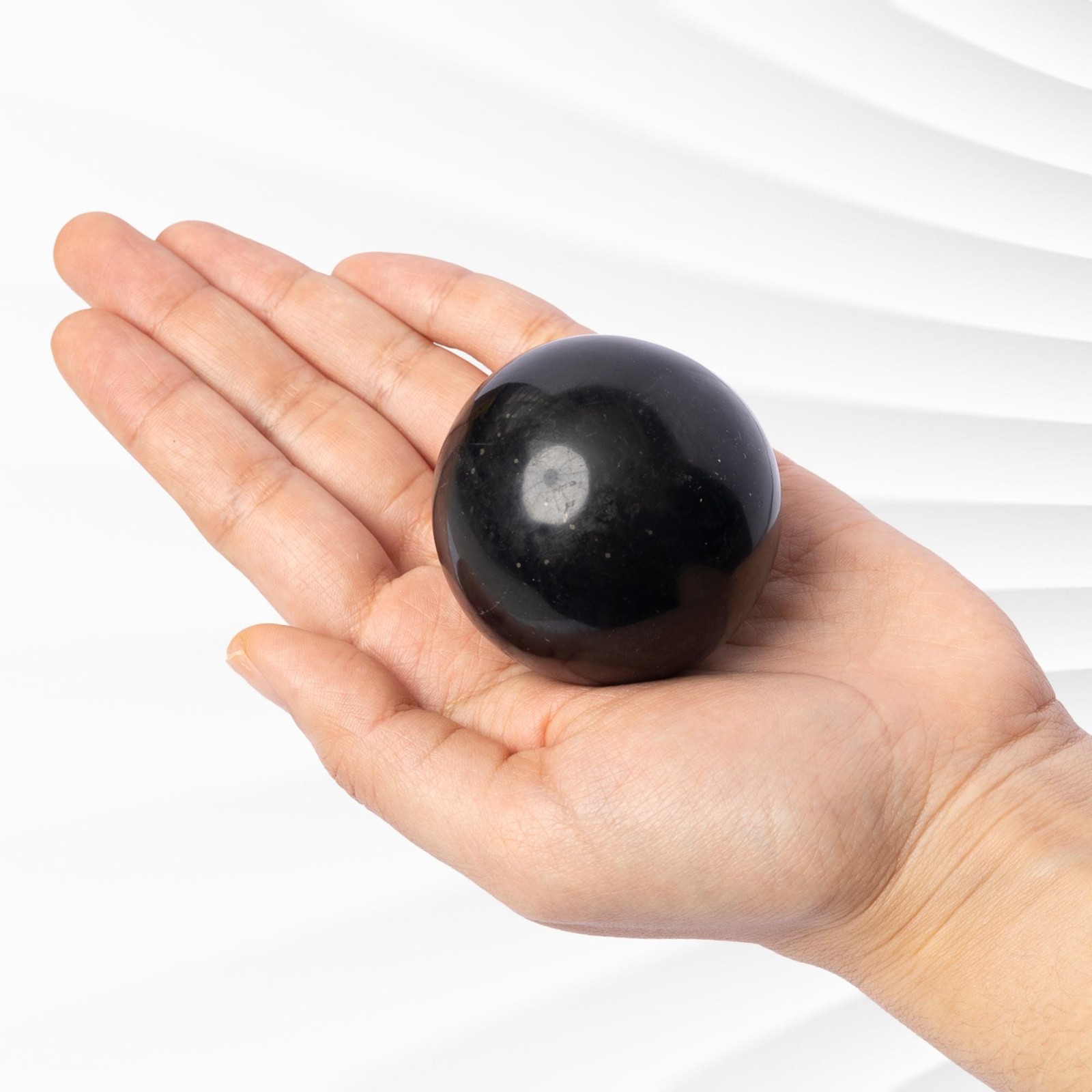 Black Onyx Sphere Stand Natural Polished Crystal Ball Decorative Stone Gift