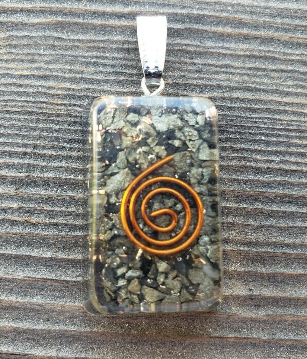 ORGONE PYRITE GEMSTONE RECTANGLE PENDANT ORGONITE (ONE)