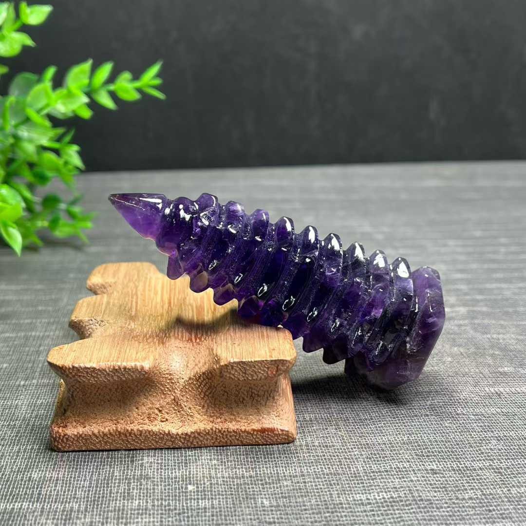 100g Natural Amethyst Quartz Pagoda Hand Carved Crystal Wenchang Tower