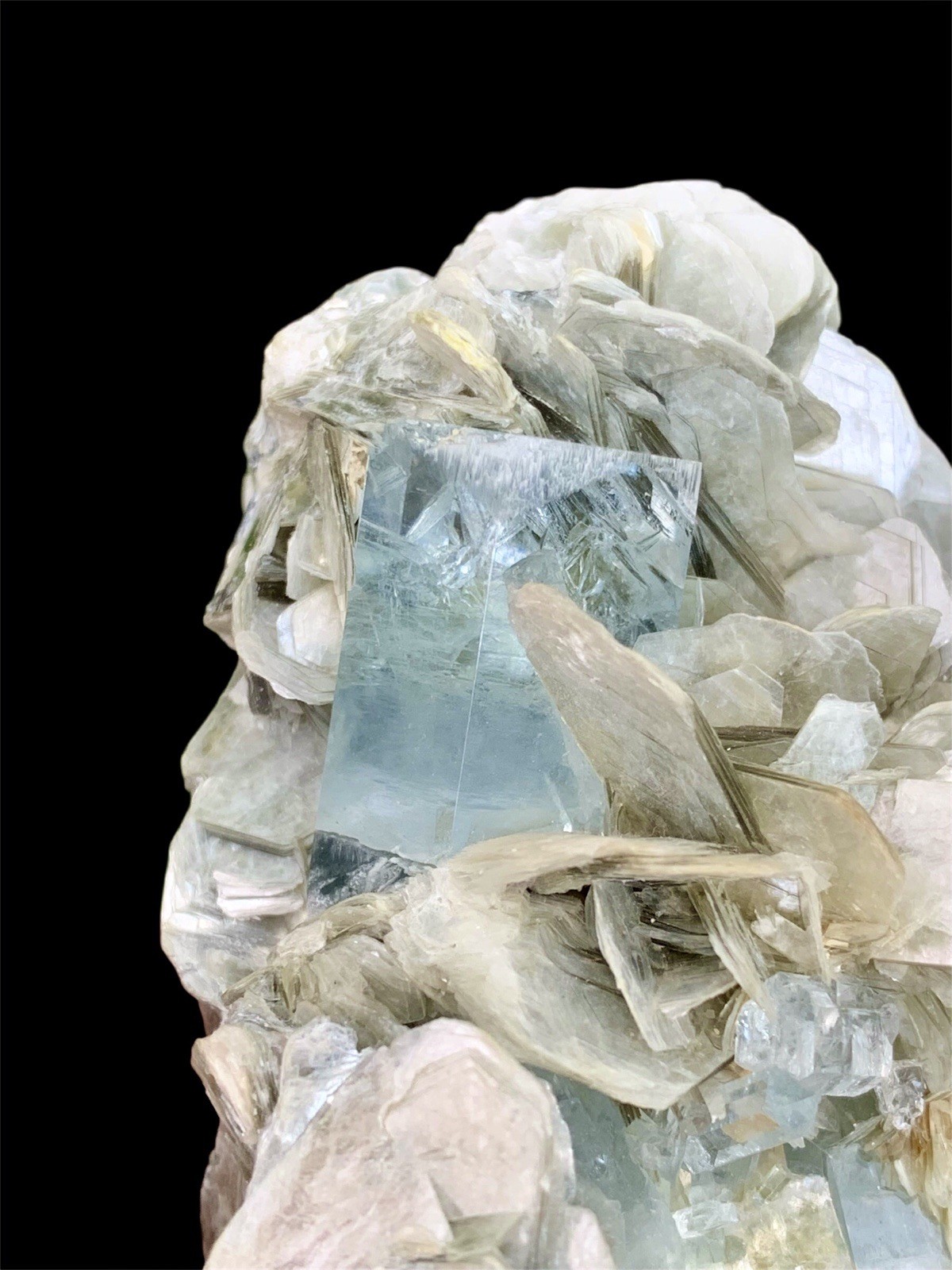 579 Grams Aquamarine Cluster With Mica Combine Specimen From Nagar Pakistan.