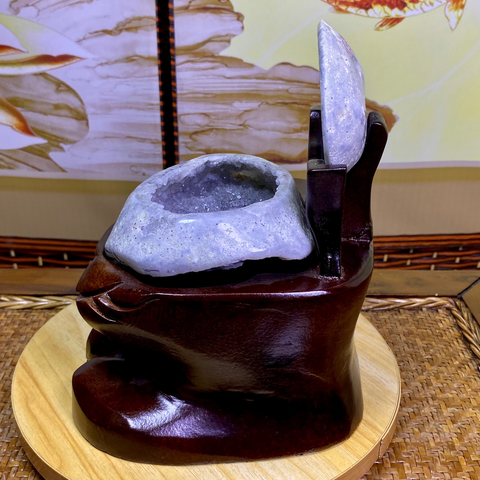 5.15LB Natural Amethyst Geode Quartz Crystal Cornucopia Mineral Specimen +Stand