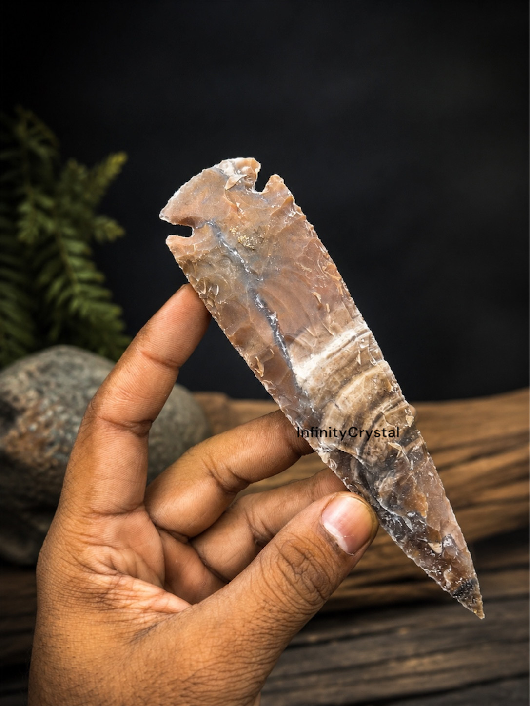 Natural Fancy Jasper Arrowhead 6 to 14 Inch Handmade Flint Knapped Spearhead.