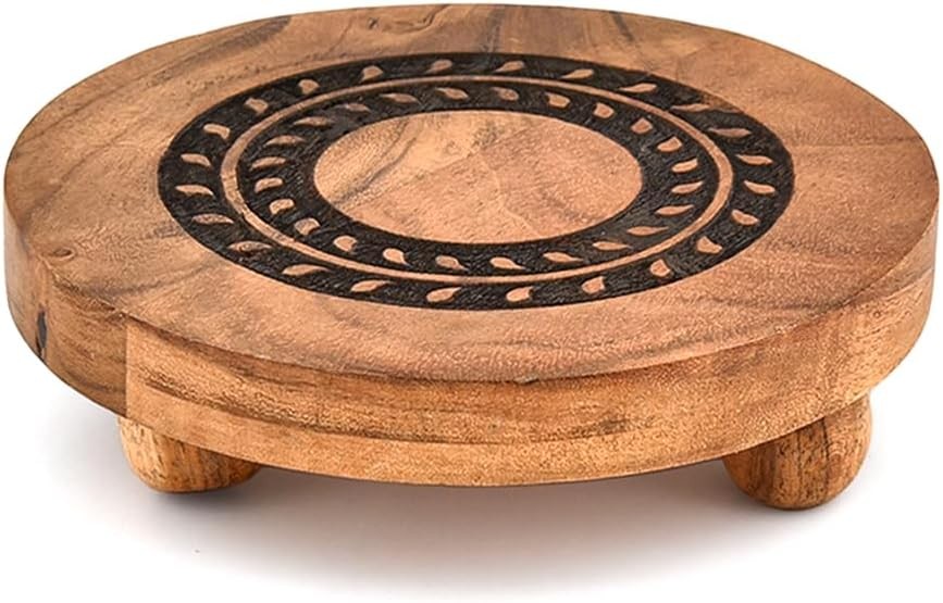 Pedestals Acacia Wood Round Vintage Display Stand Decorative Accent Display
