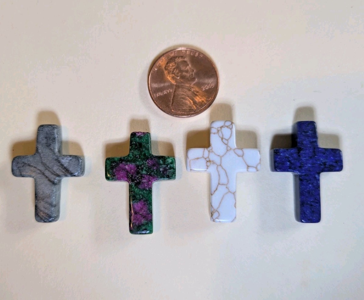 1″ Mini Crystal Crosses Natural Quartz Cross Shaped Worry Stones Charms – #10