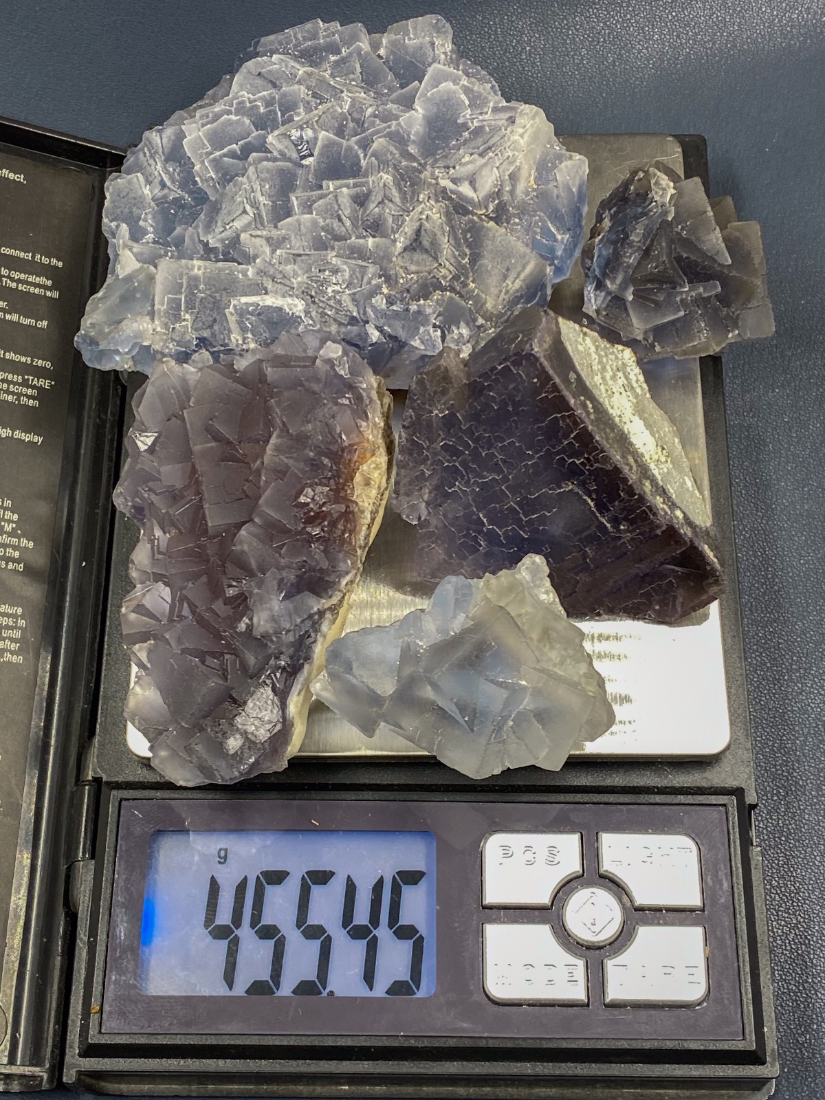 455g Natural Cubic Blue Purple Fluorite Crystal Specimen Mix Lot Mineral Stones