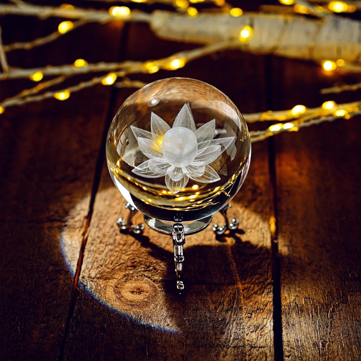 3D Laser Engraved Lotus Flower Crystal Ball – Elegant Paperweight Gift