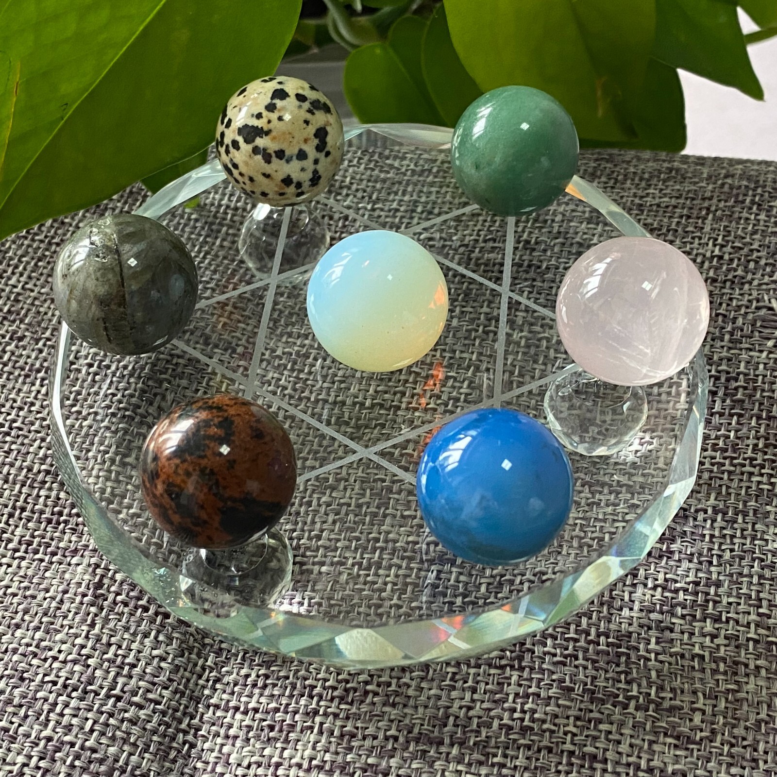 TOP Natural a lot Quartz Seven star array Sphere Quartz Crystal Reiki+stand 1PC
