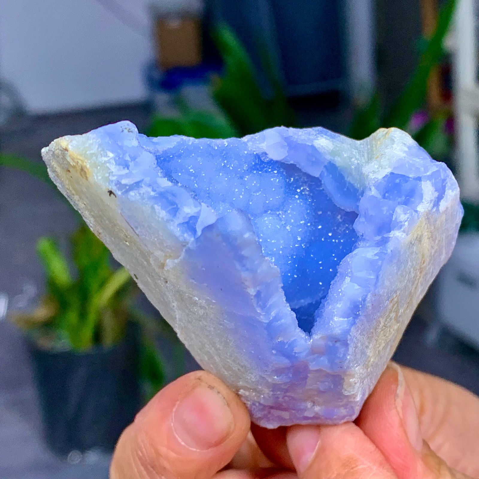 100G Natural Blue striped agate geode Crystal Mineral Specimens healing A963