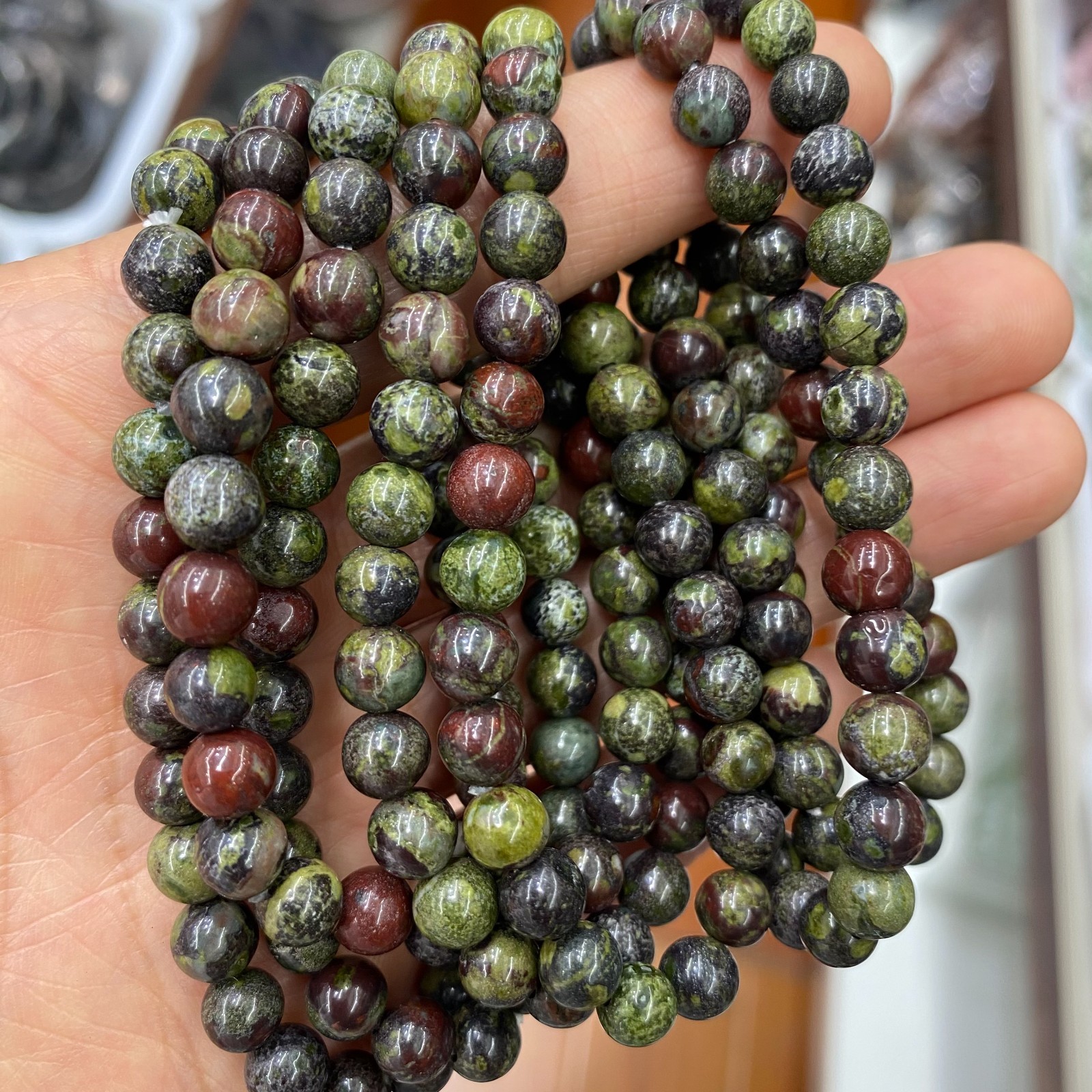 Wholesale 10Pcs Dragon Blood Stone 6mm Quartz Crystal Stretch Bracelet