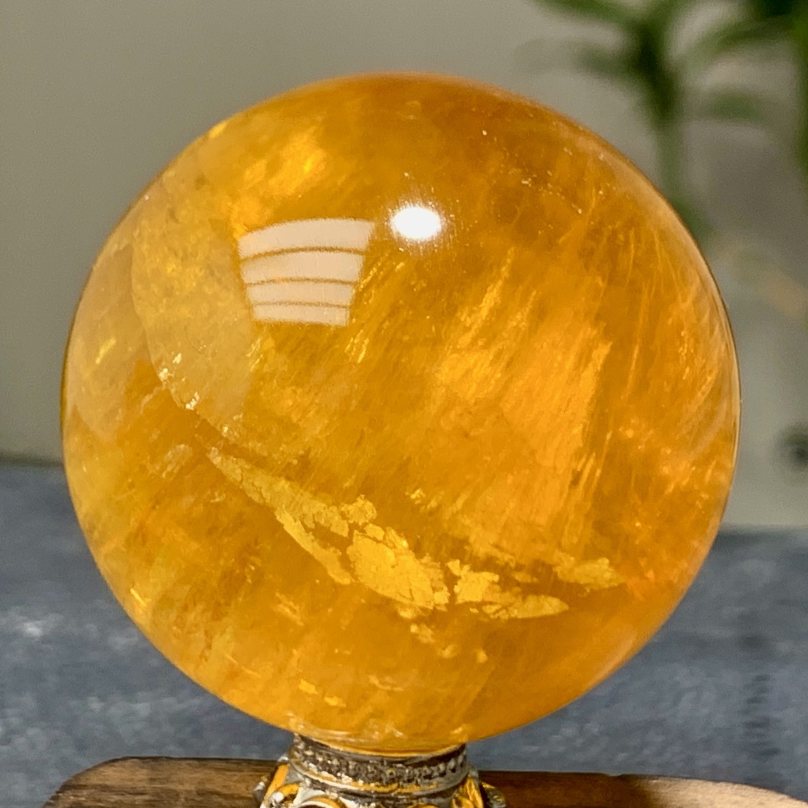 126G Natural yellow fluorite and mica symbiotic crystal ball healing