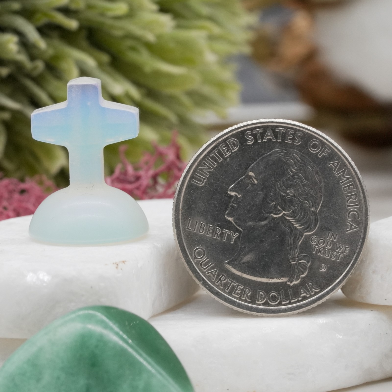 Opalite Mini Crystal Cross Carving Stone Faith Trinket Religious Stone Decor