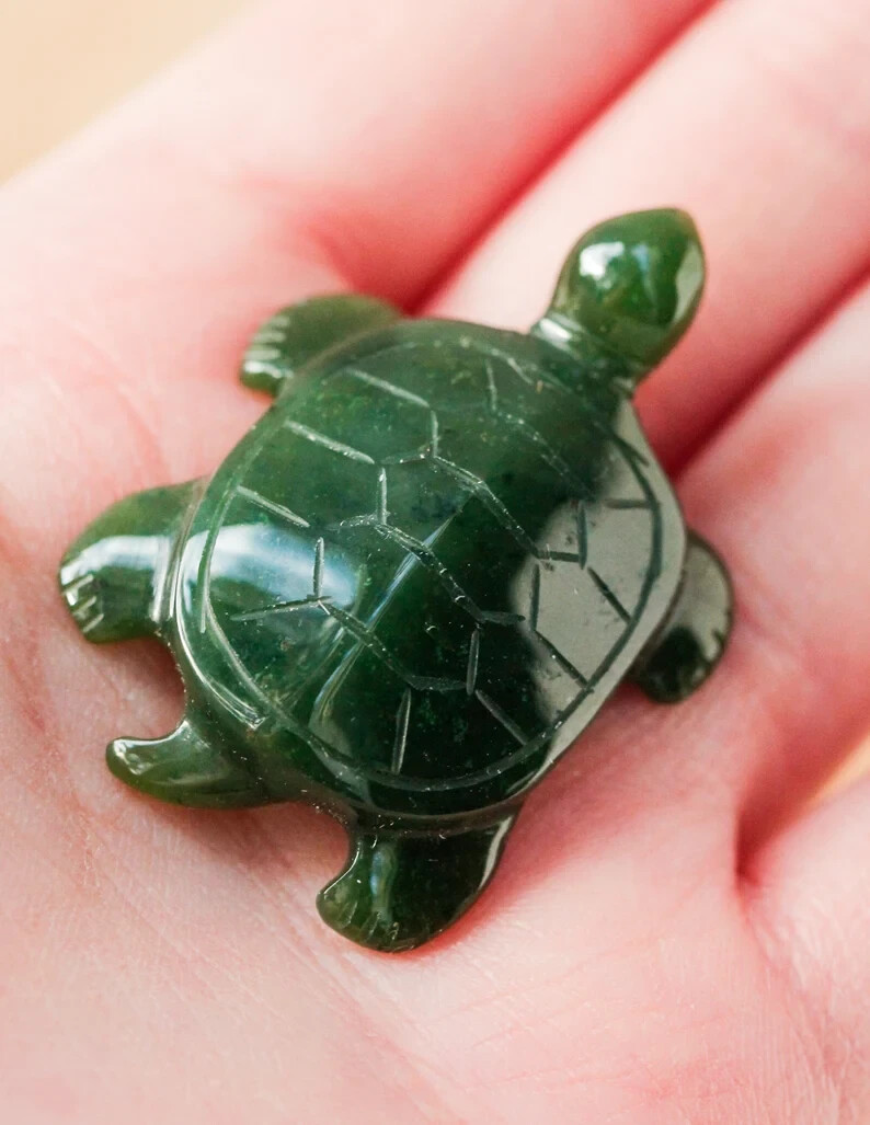 8cm Natural Green Jade Turtle Crystal Carving Healing Sculpture Birthday Gifts