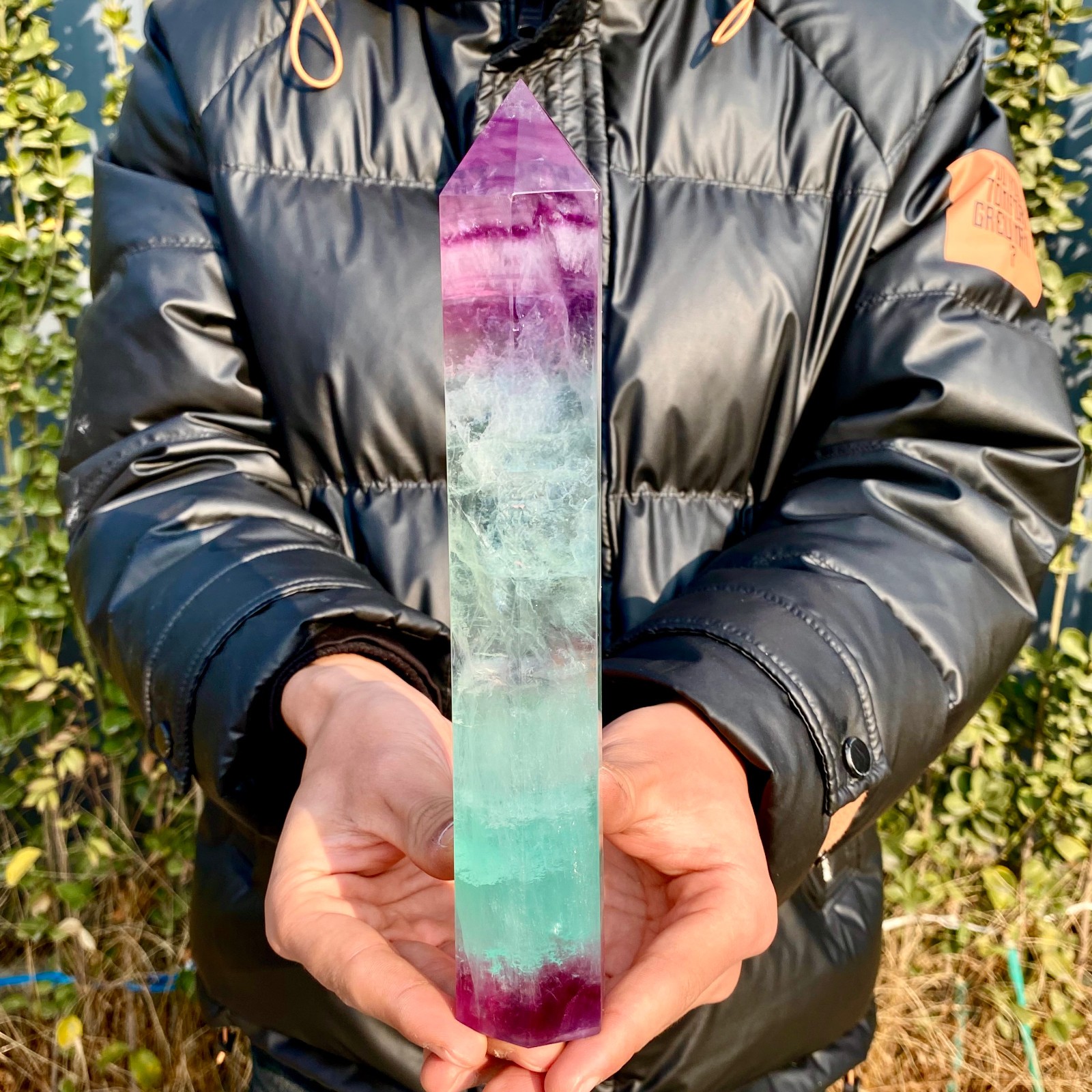 1.66LB Natural unique colored fluorite pillar quartz crystal sample