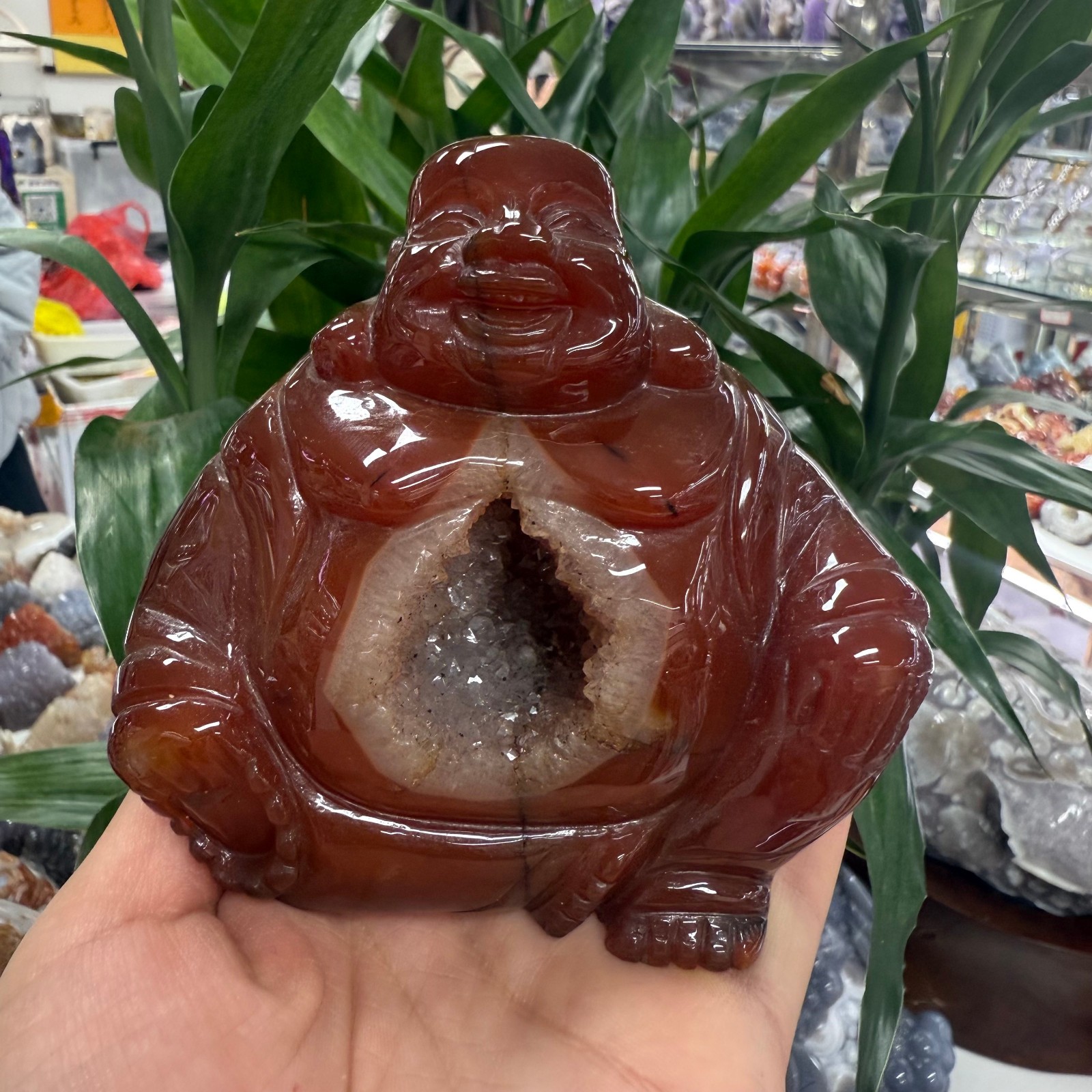 1.1LB Natural Red agate hand carved Buddha Quartz Crystal reiki healing random