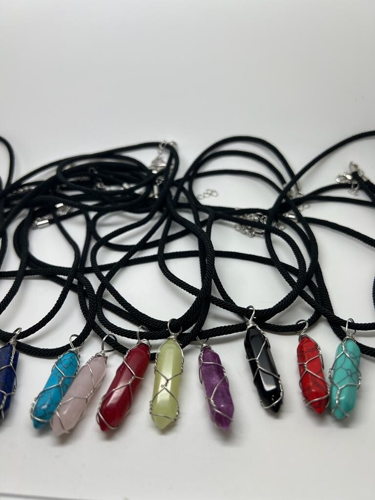 Trendy All Colors Healing Crystal Necklace Natural Gemstone Chakra Quartz Energy