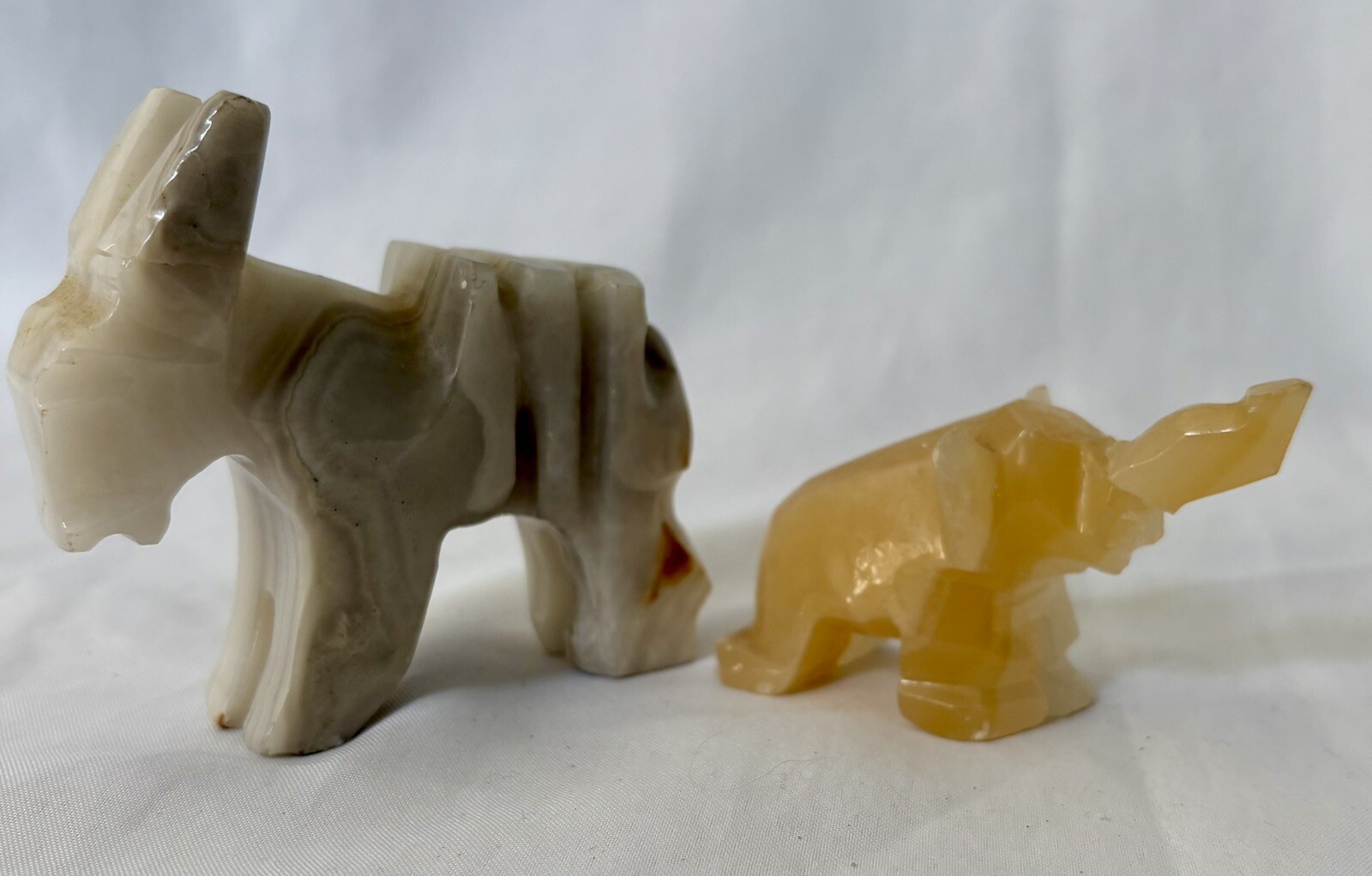 ￼ Vintage Hand Carved Polished Stone Elephant And Donkey/Mule/Burro READ