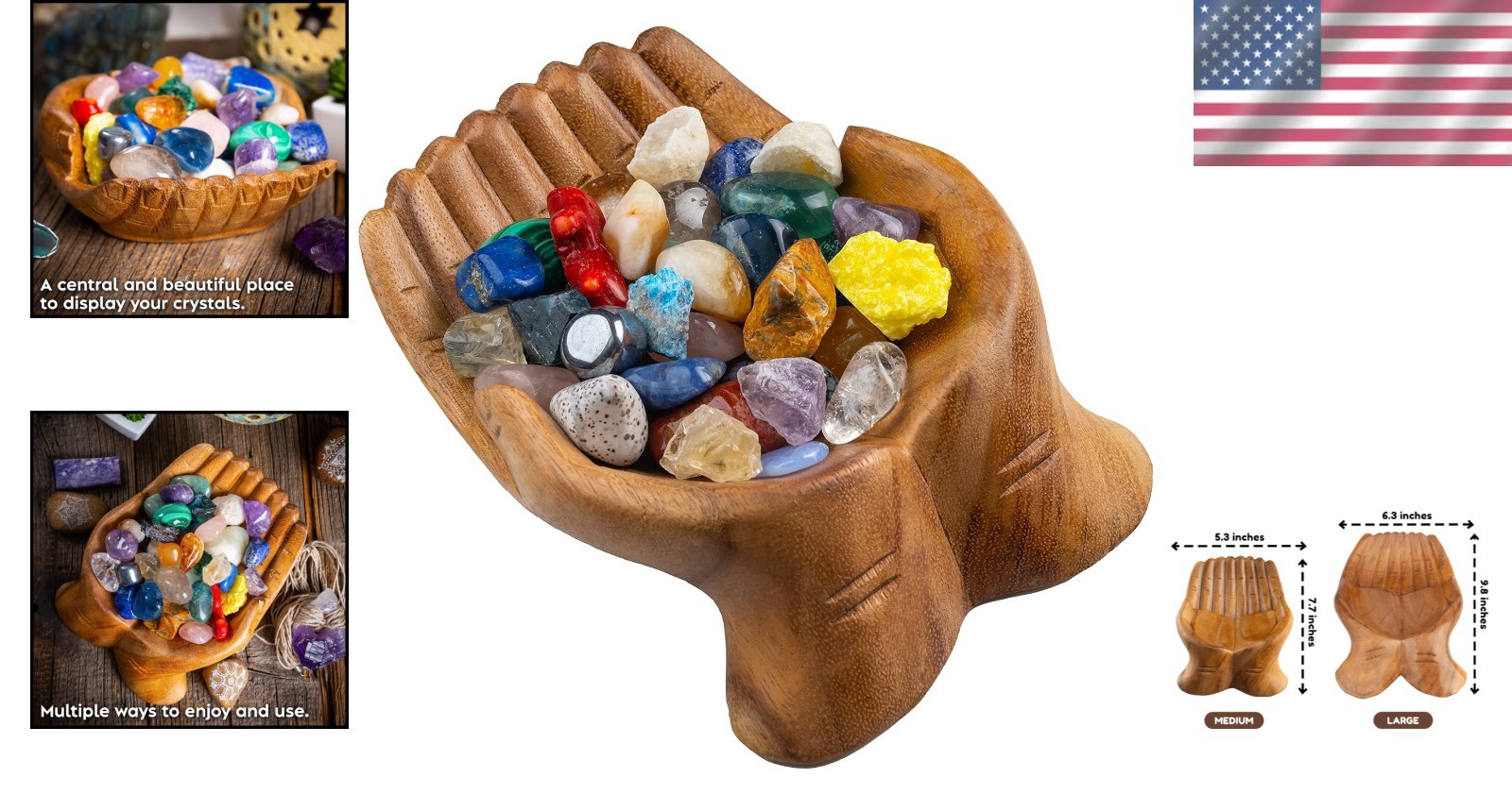 Carved Hands Rock Collection Holder – Crystal Stand