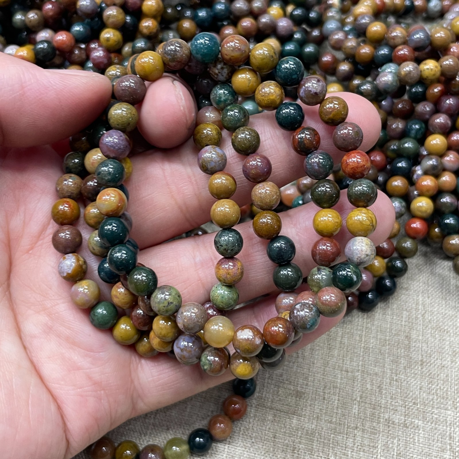 Wholesale 1 Pcs Polychrome Jasper stone ball beads 6mm crystal Stretch Bracelet