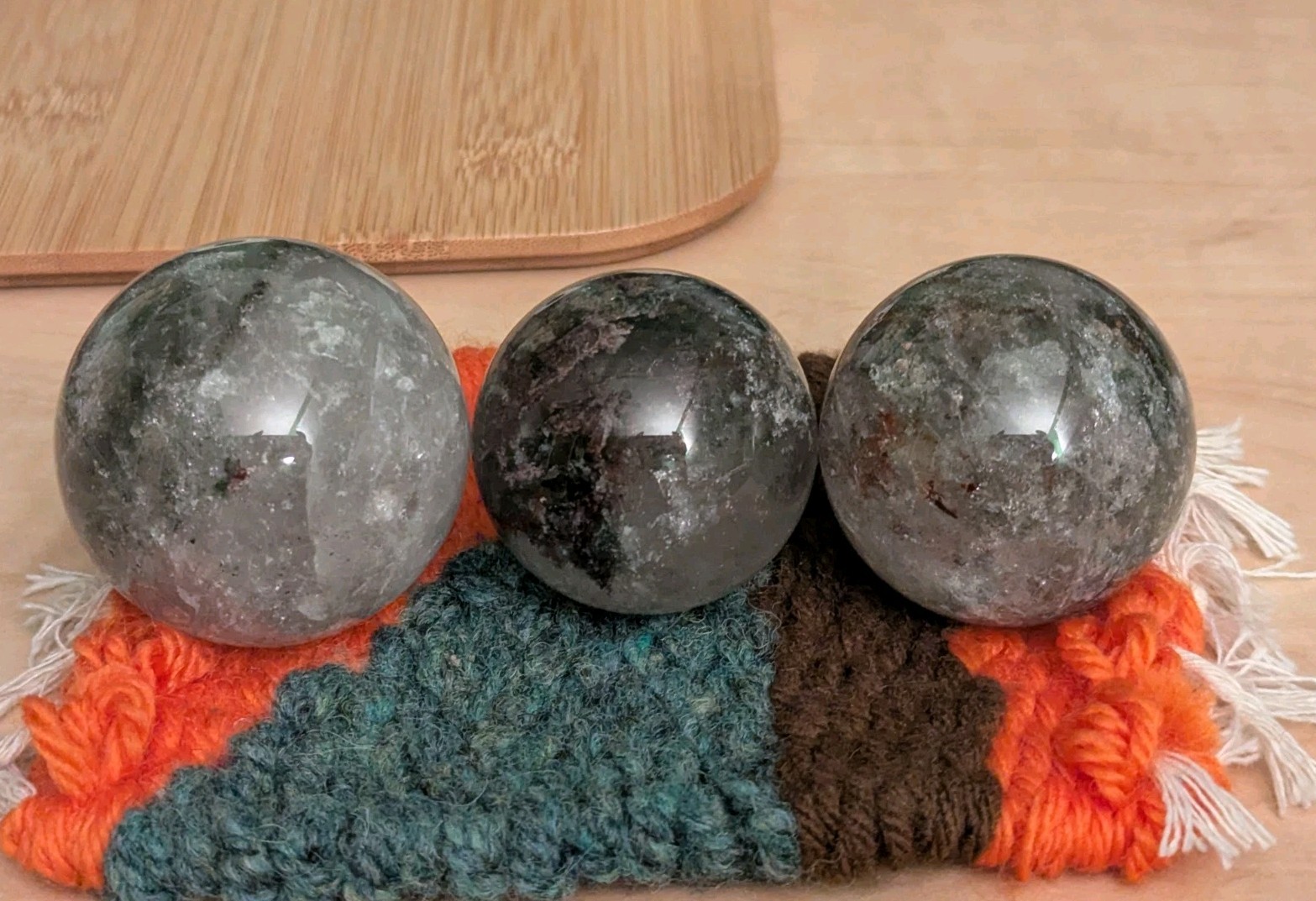 Lot of 3 Moss Agate Crystal Spheres 1.75-2.0″ Polished Natural Stone 386 g Total