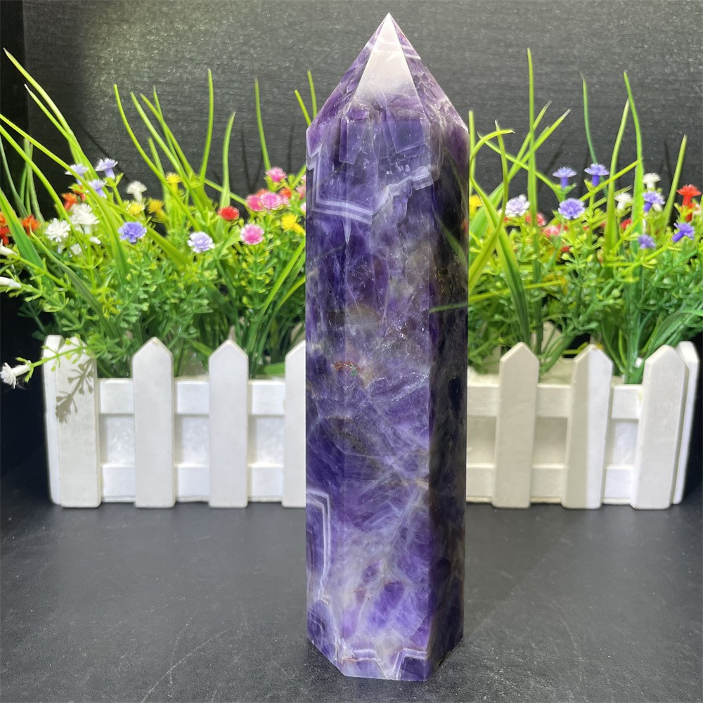 1.6LB 7.6″ Natural Dream Amethyst Obelisk Quartz Crystal Tower Point Decor