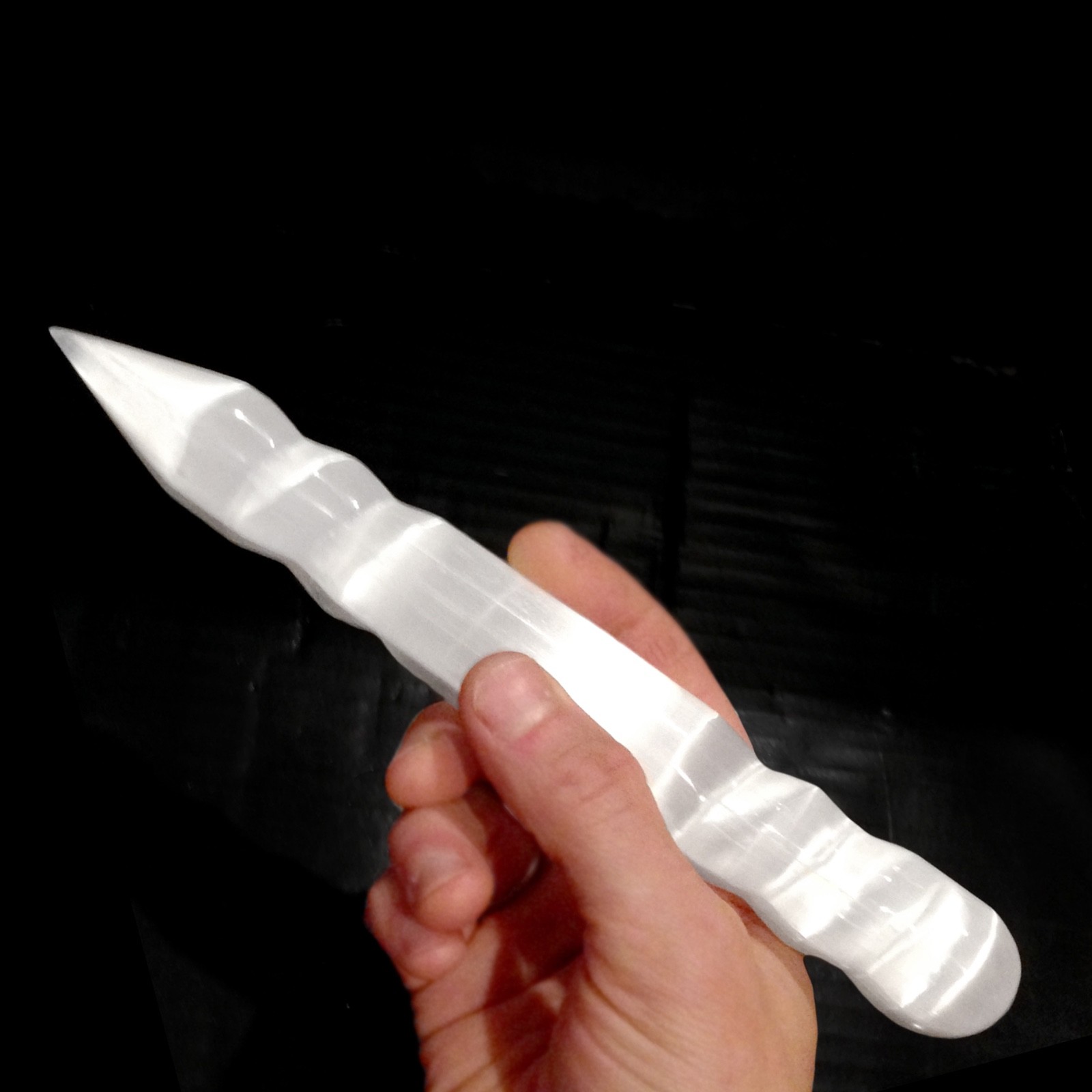 XL Polished Selenite Crystal Massage Wand 8″ Spiral Point Tip CHARGE CLEANSE Nat
