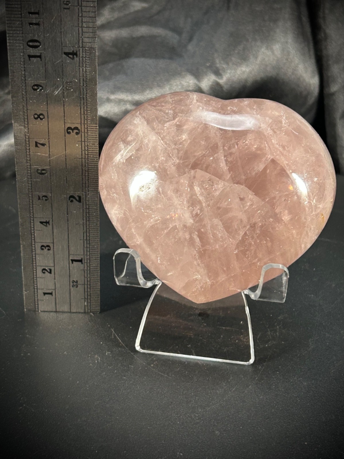 3.26″ Chunky Rose Quartz Heart With Acrylic Stand 12oz (338 grams)