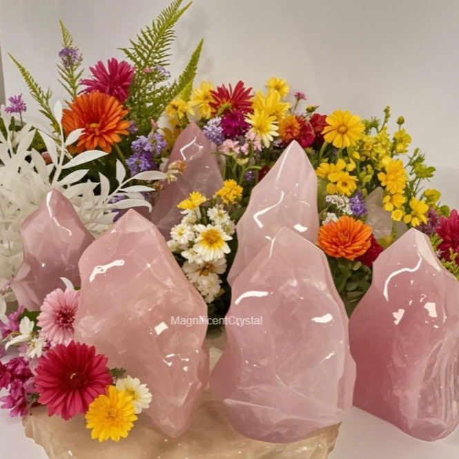 1pc Natural Rose Quartz Flames Pink Crystal Tower Home Decor Healing Energy Gift