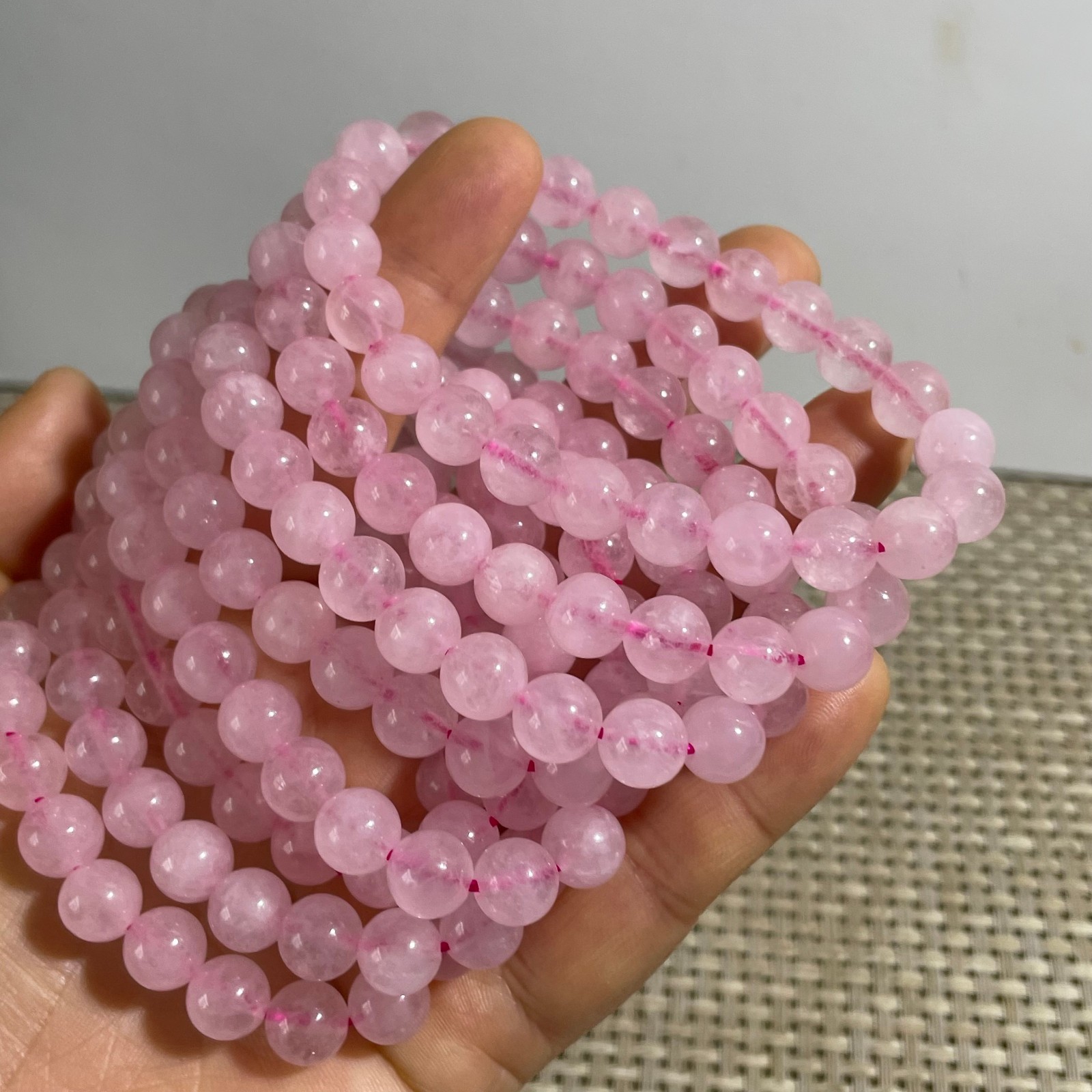 8mm Rose Quartz Stone Bracelet 8mm Pink Crystal Stretch Bracelet Handmade 5pcs