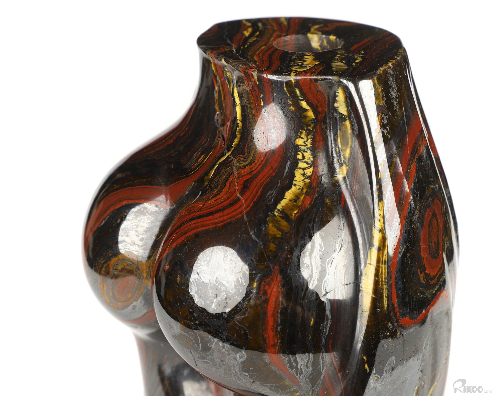6.3″ Colorful Tiger Iron Eye Hand Carved Crystal Vase Sculpture, Crystal Healing