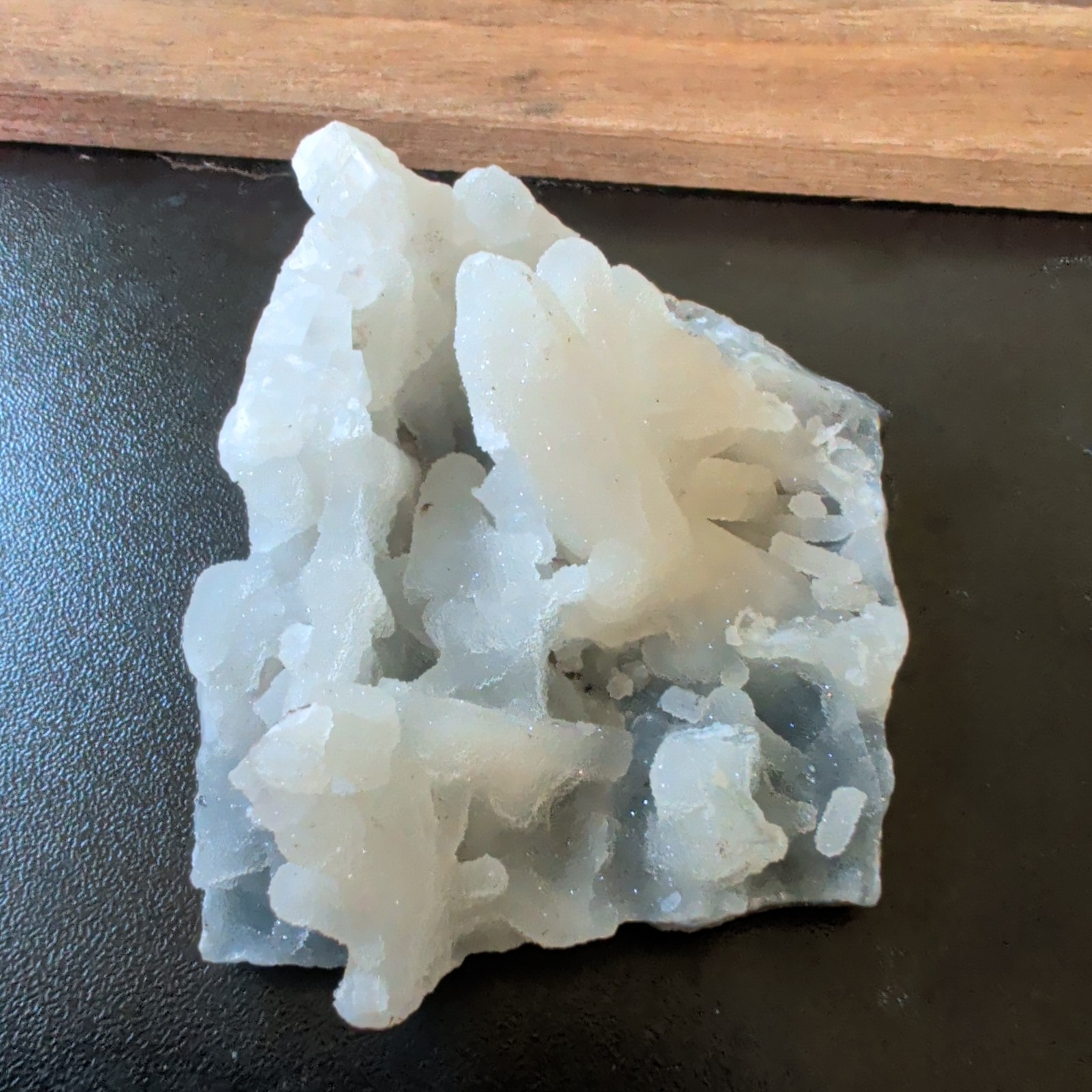 Apophyllite on Druzy Light Blue Chalcedony Crystal Cluster, Mineral Specimen