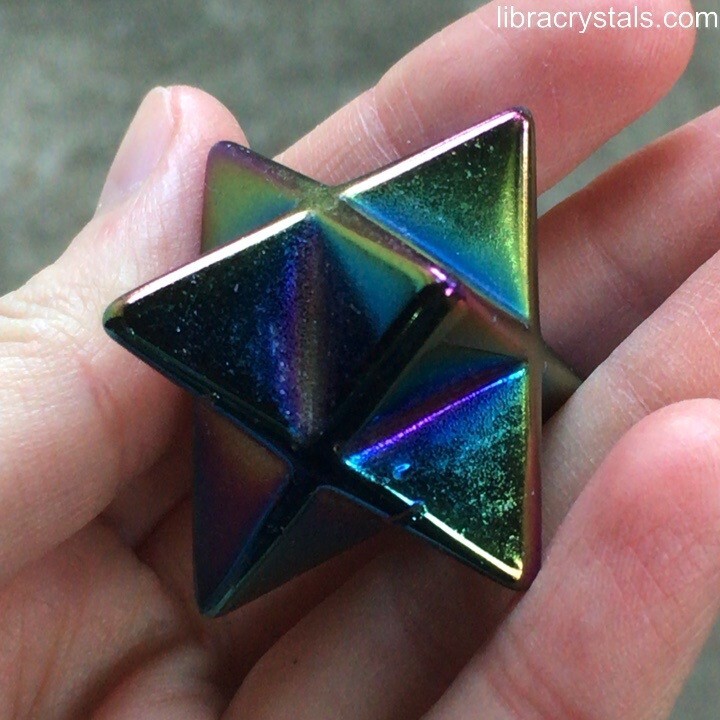 Titanium Aura Merkaba Star Crystal Rainbow Iridescent Sacred Geometry Decor 1.5″