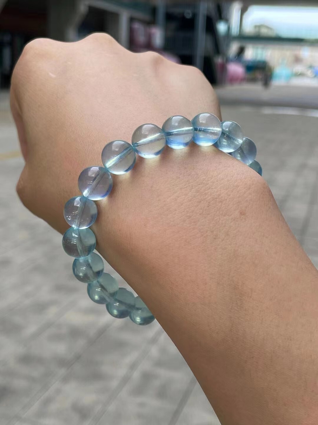 100% Natural Blue Ice Aquamarine Gems Clear Round Beads Bracelet 10mm AAAAA