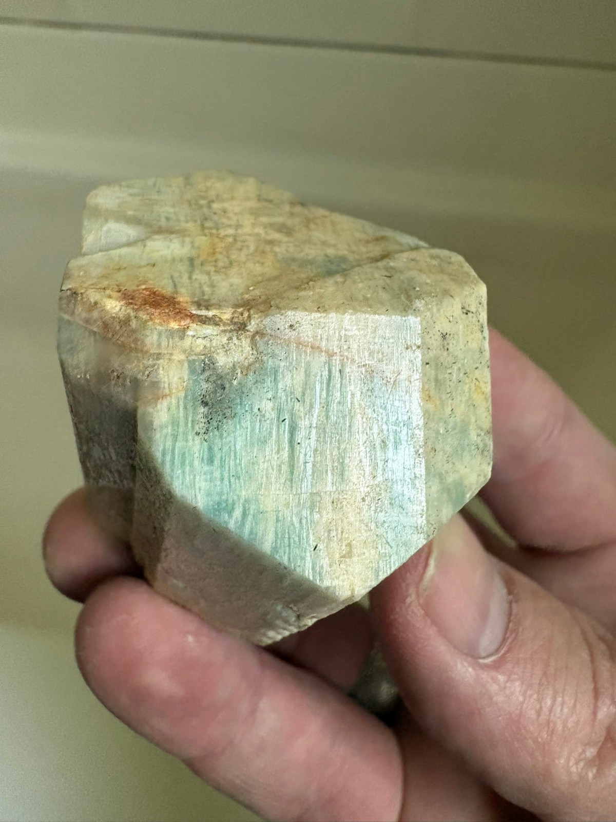 Amazonite, larger crystal, some Tourmaline, Spitskoppe, Namibia