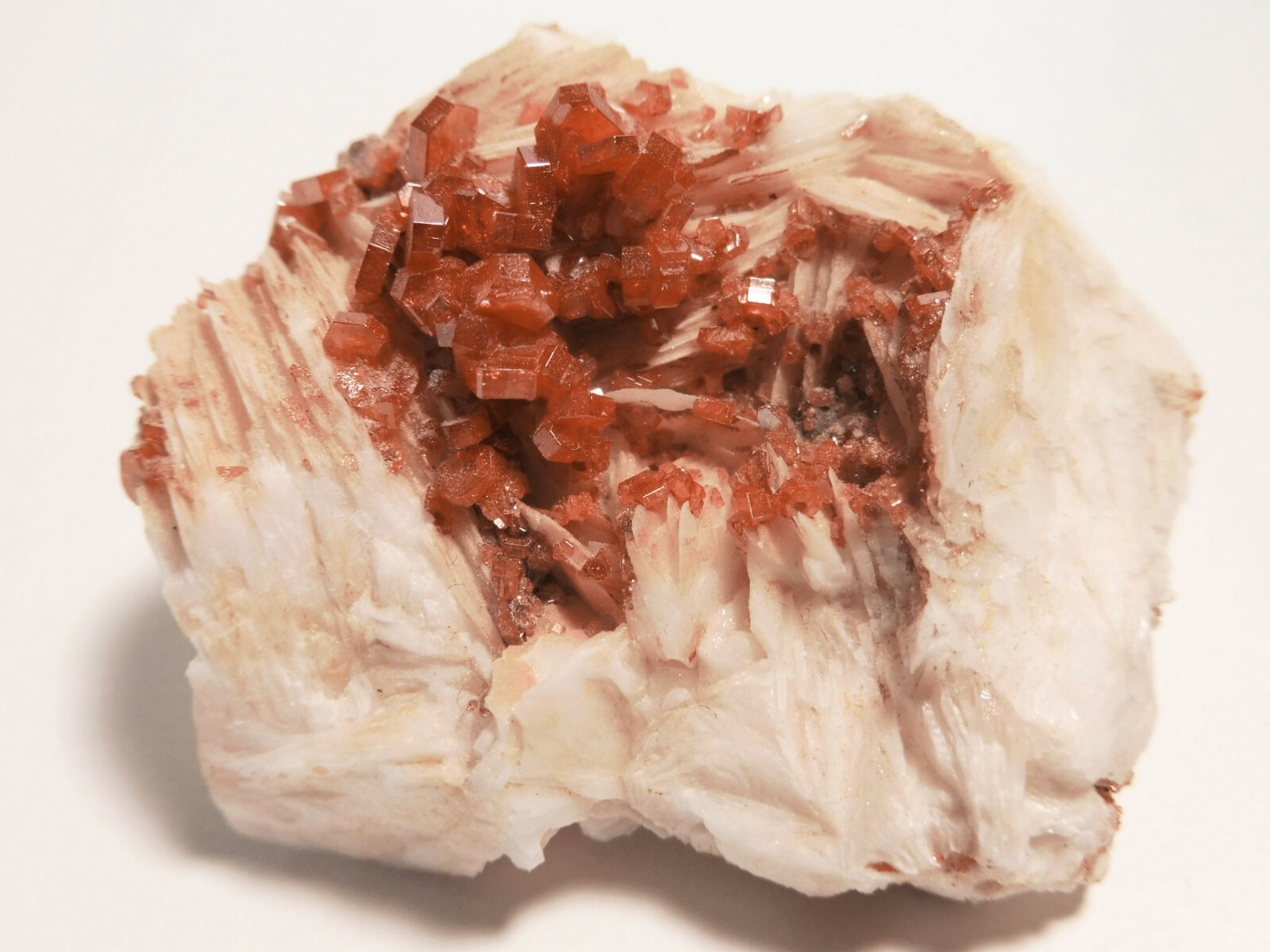 Lustrous Vanadinite on Barite, Mibladen, Midelt, Morocco, 2.0” x 1.7” x 0.8”