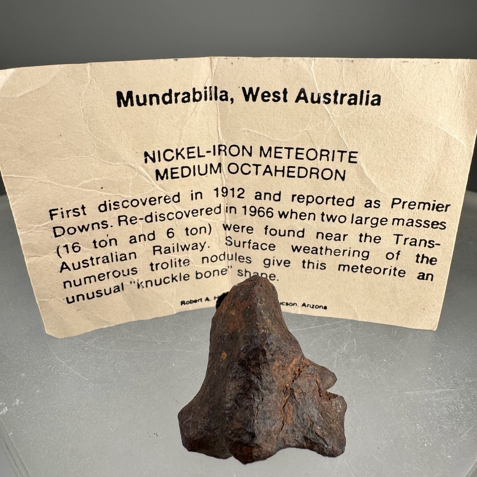 Iron Meteorite: Mundrabilla meteorite, Mundrabilla Roadhouse, Australia