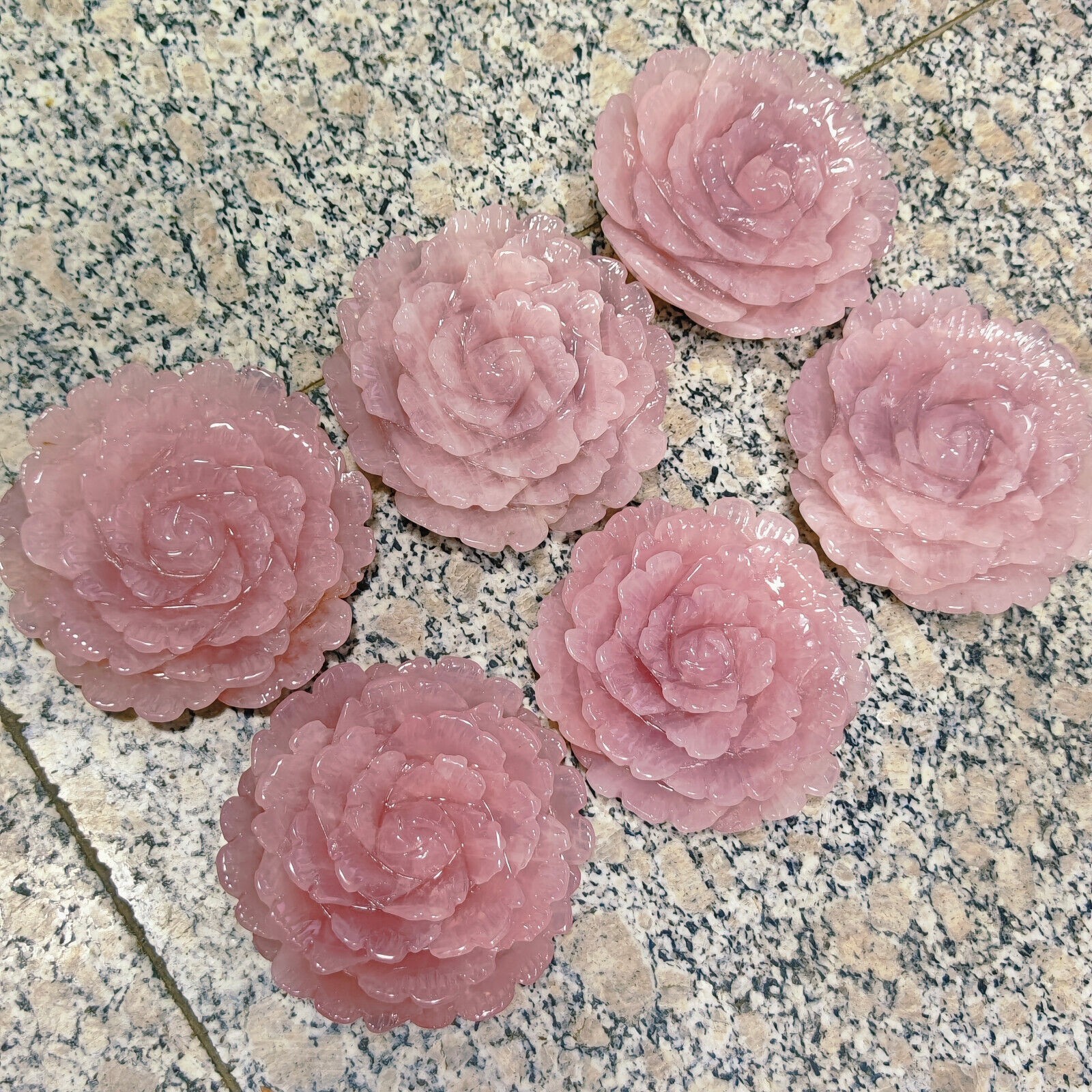 1pc Natural Pink Rose Quartz Carved Flower Skull Crystal Reiki Healing Decor