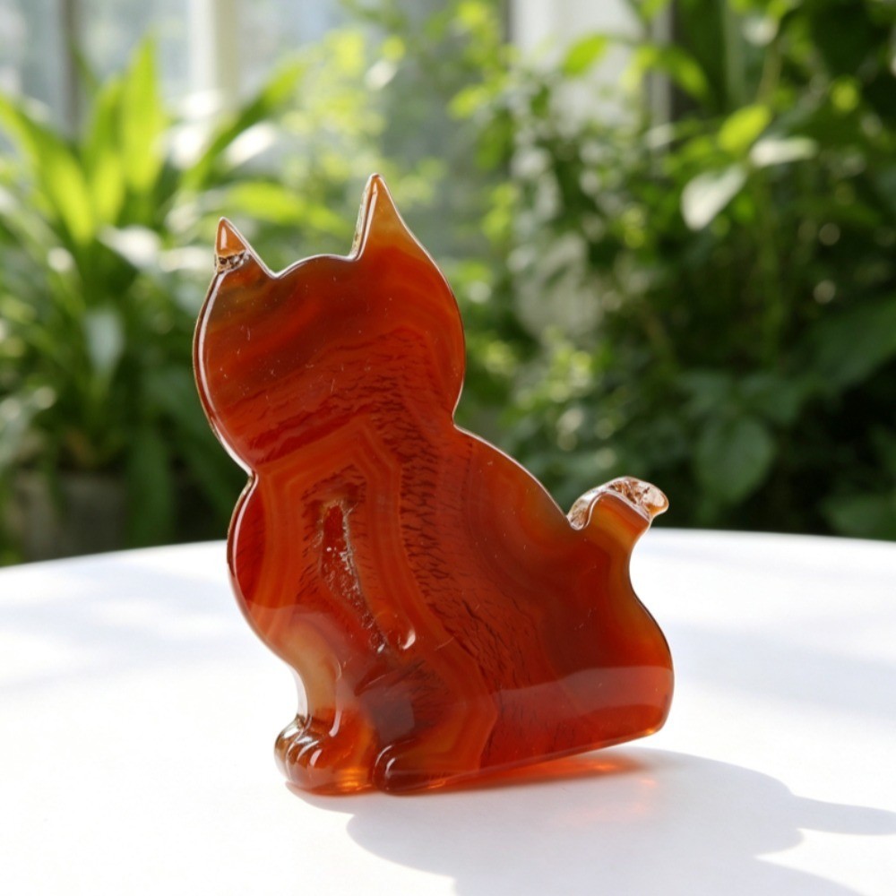Natural Red Agate Geode Lucky Cat Carving Crystal Stone Healing Desk Decor 2pcs