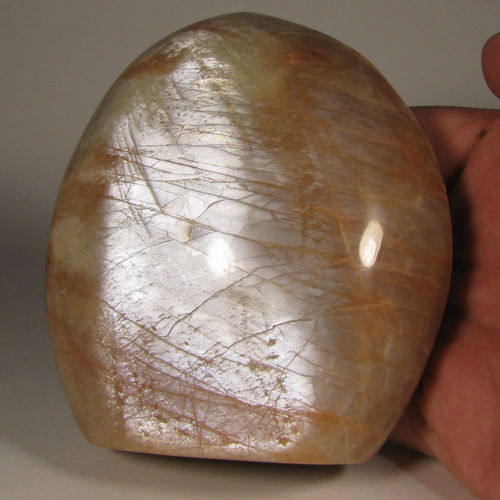 4.1″ PEACH MOONSTONE Gemstone Polished Freeform Standup – Madagascar – 1.6 lbs.