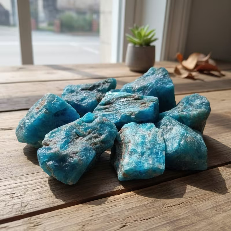 Apatite Raw Stone, Natural Blue Gemstone Mineral Specimens, Rough Raw Stones