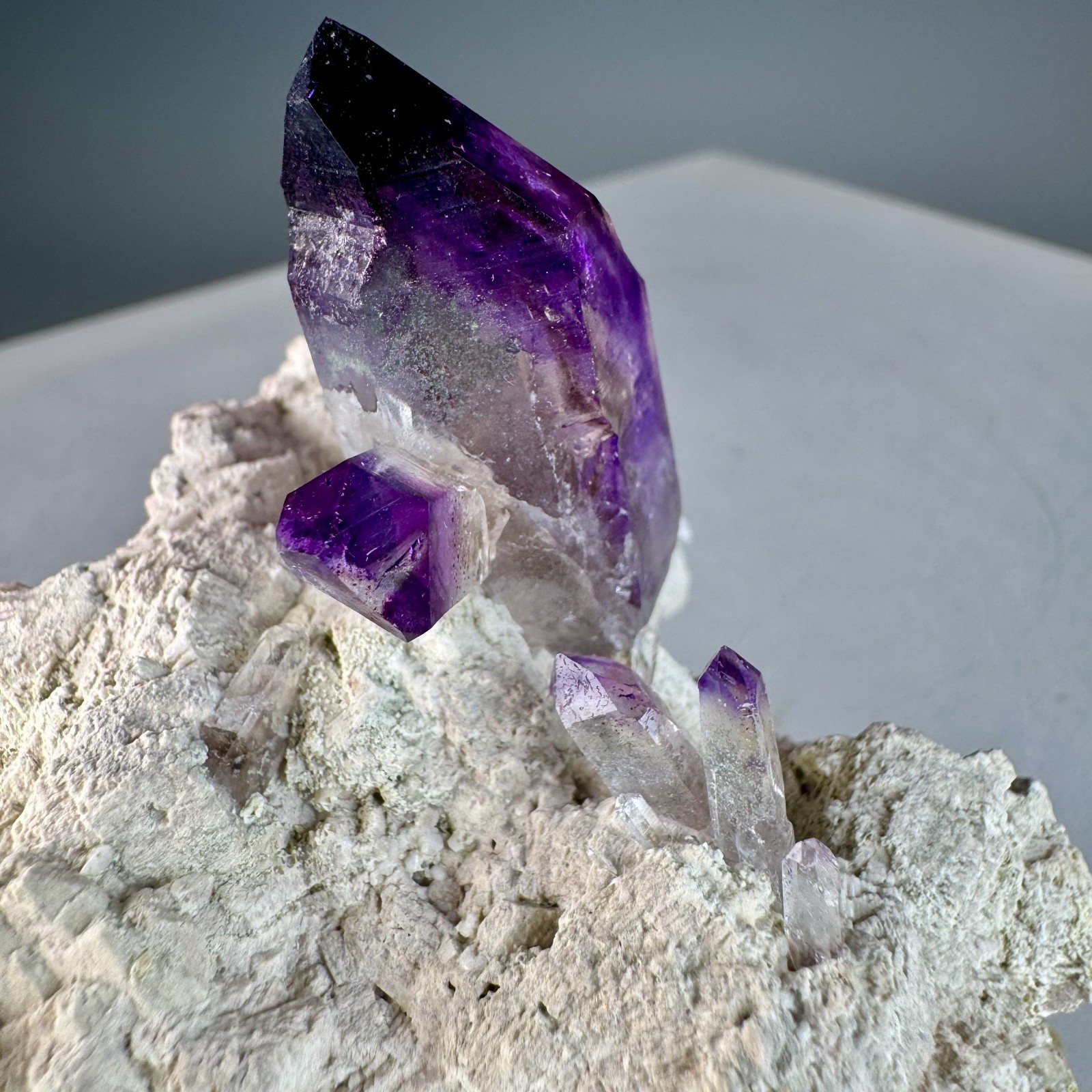 Fine Amethyst Crystals on Microcline: Brandberg Complex, Brandberg Area, Namibia
