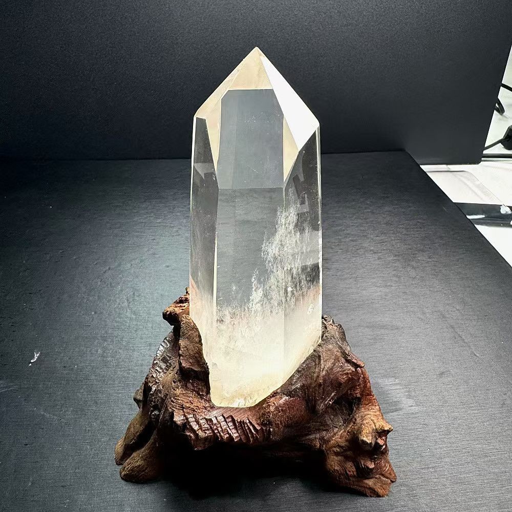 600g Natural White crystal Quartz Obelisk Energy Tower Point Reiki Decor+Stand