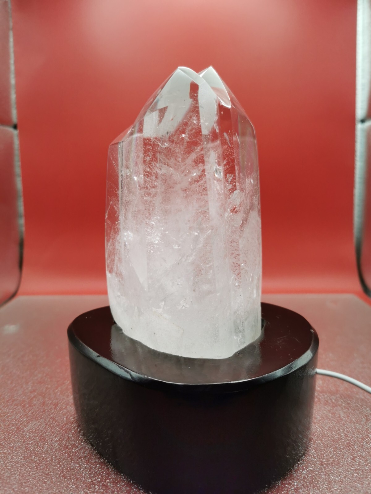 Natural Clear Quartz Double Point Obelisk Crystal With Custom Light Stand 2+LB