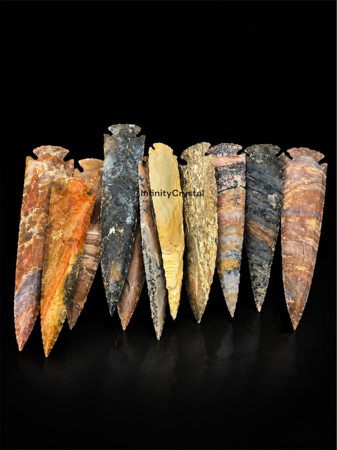 Natural Fancy Jasper Arrowhead 6 to 14 Inch Handmade Flint Knapped Spearhead.