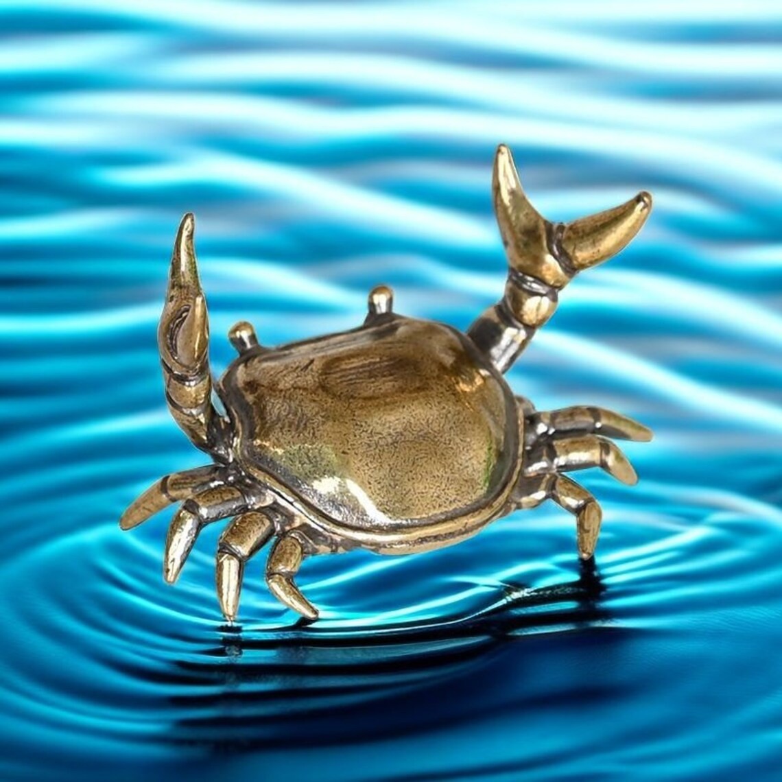 Brass Crab Sculpture Statue Desktop Pen Glass Cutlery Holder Reiki Home Decor