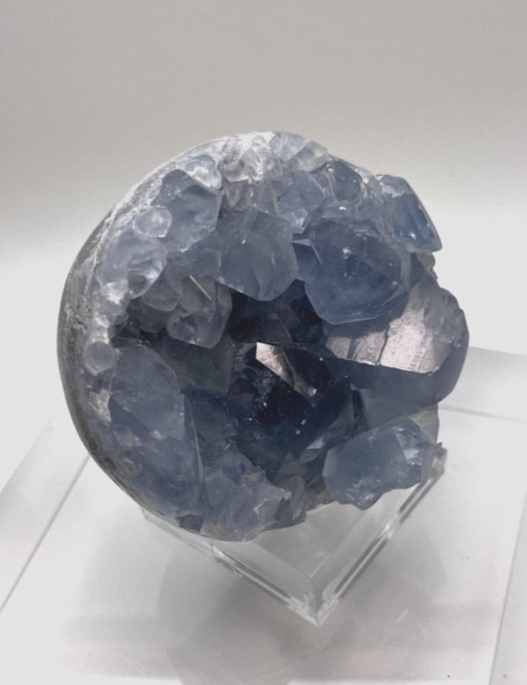 Natural Blue Celestite Crystal Geode Cluster Sphere Specimen, 1 lb 4oz, 3″